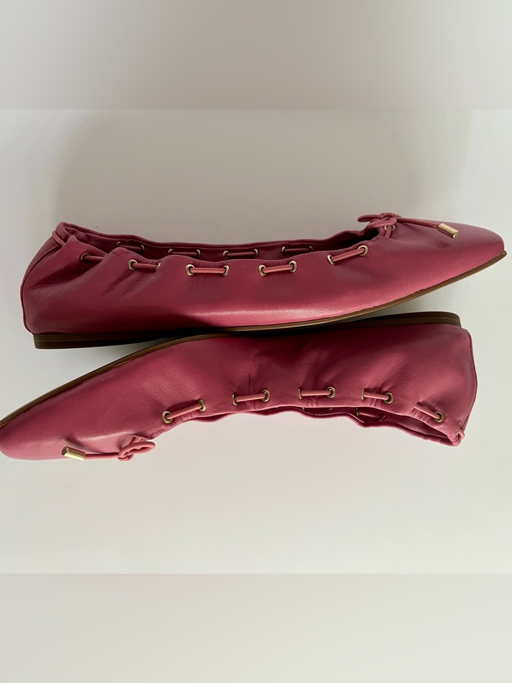 Vince Camuto Pink Leather Ballet Flats Size 9 Square Toe Lace Detail - Picture 10 of 11